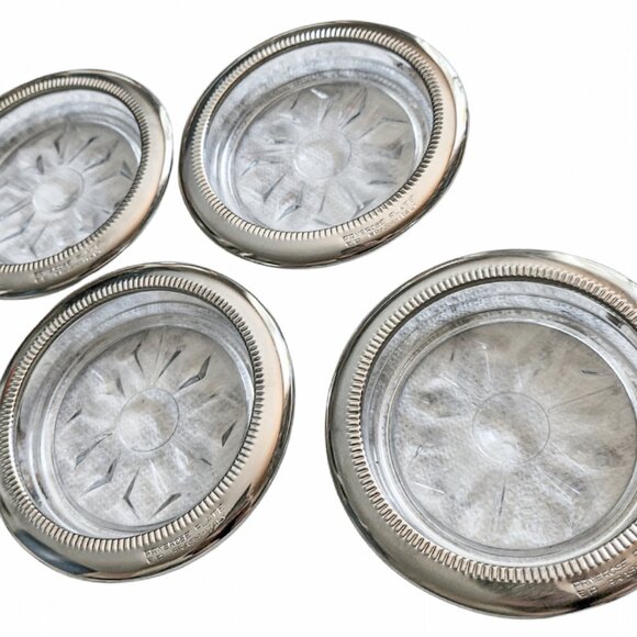 Primrose Plate E.P. Brass - Italy Coasters, Art Deco Sunburst cut glass - Picture 6 of 6